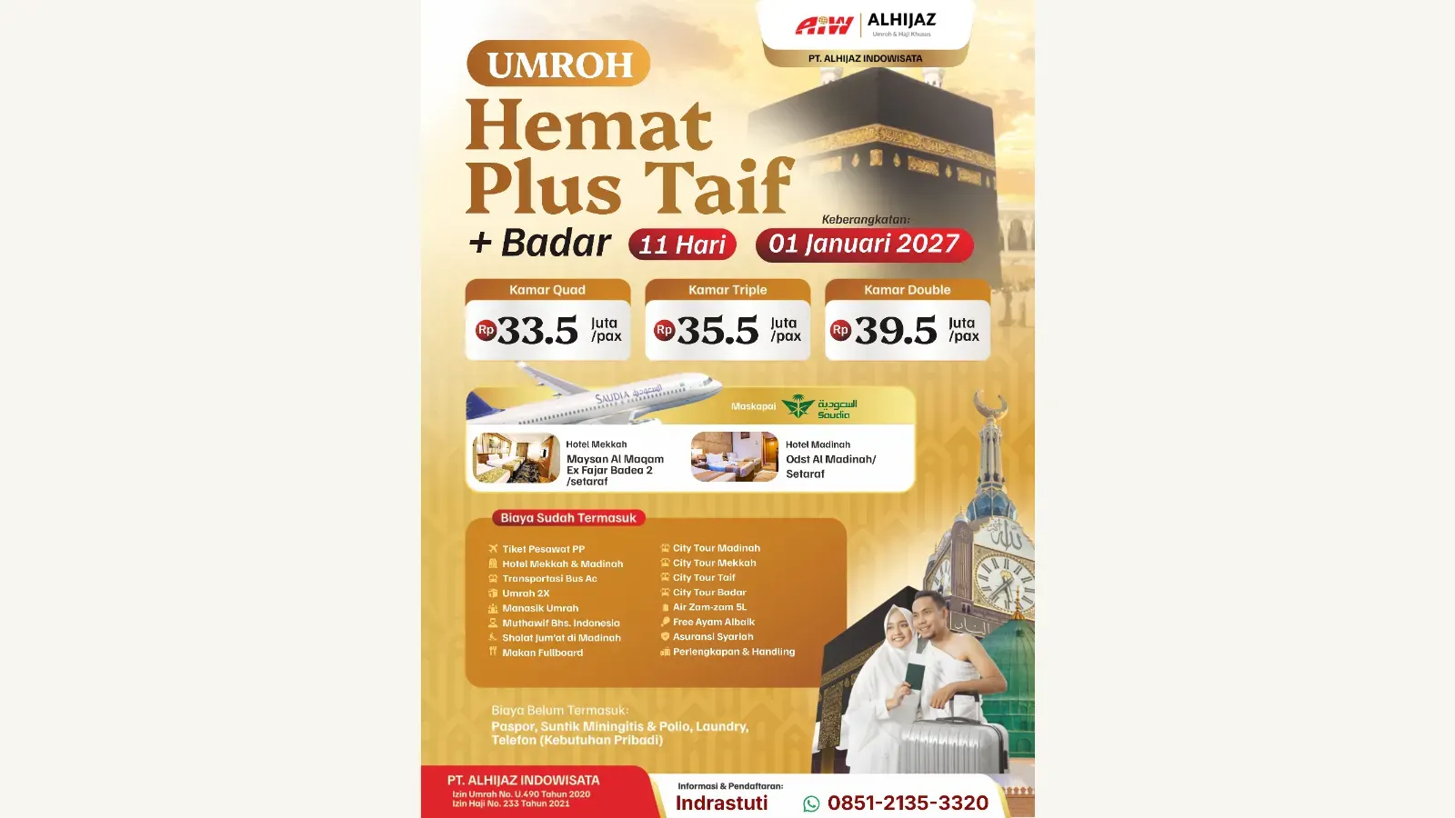 UMRAH HEMAT PLUS TAIF+BADAR 11HR
