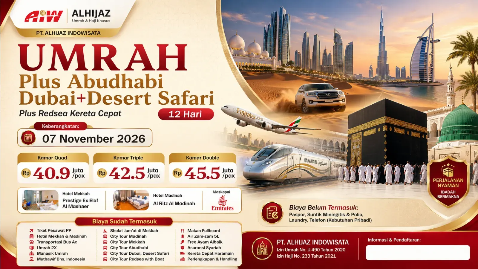 PAKET UMROH ABUDHABI DUBAI + DESERT SAFARI +RED SEA & KERETA CEPAT