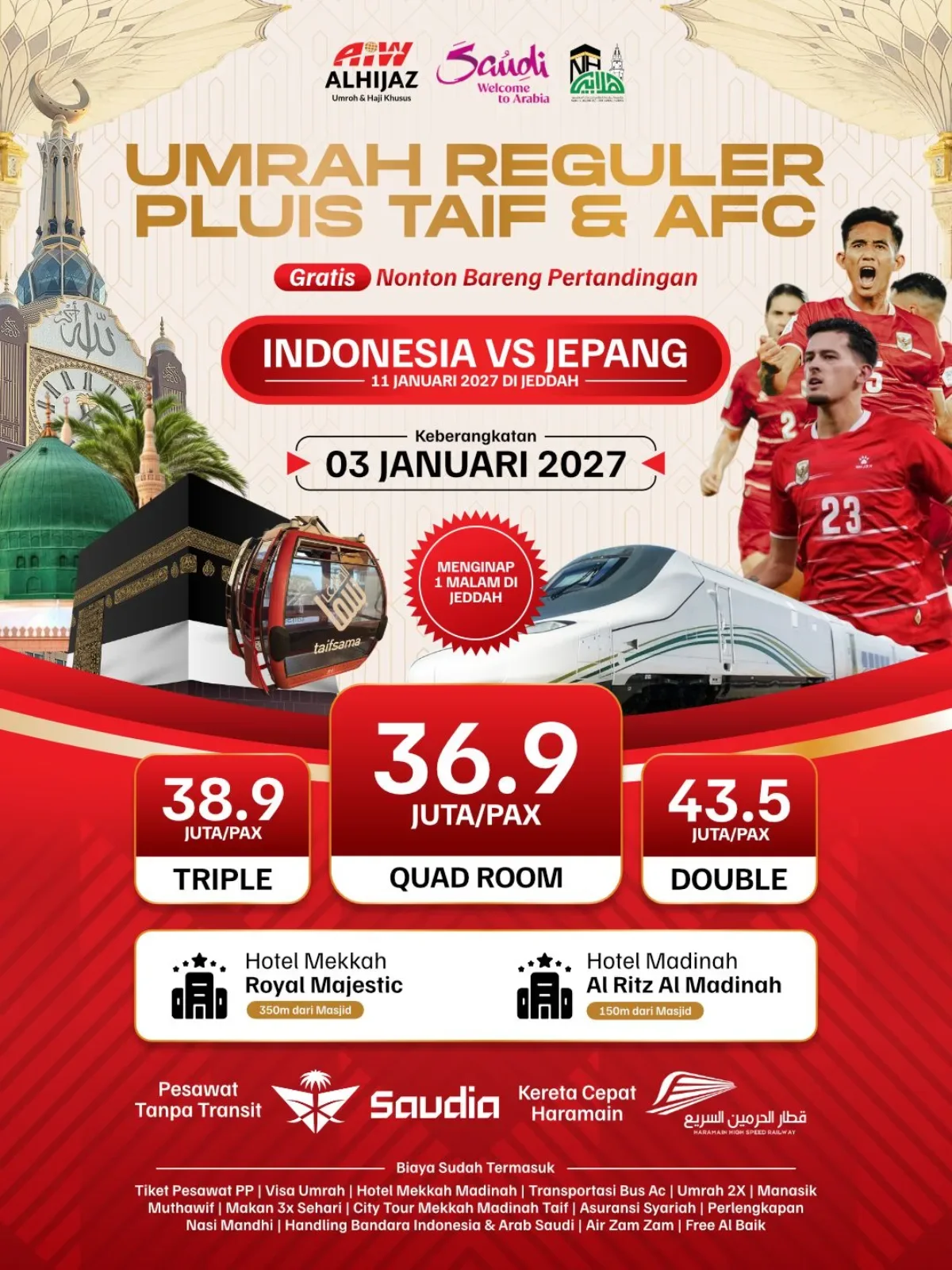 UMRAH PLUS TAIF + AFC 10HR ( KERETA CEPAT)