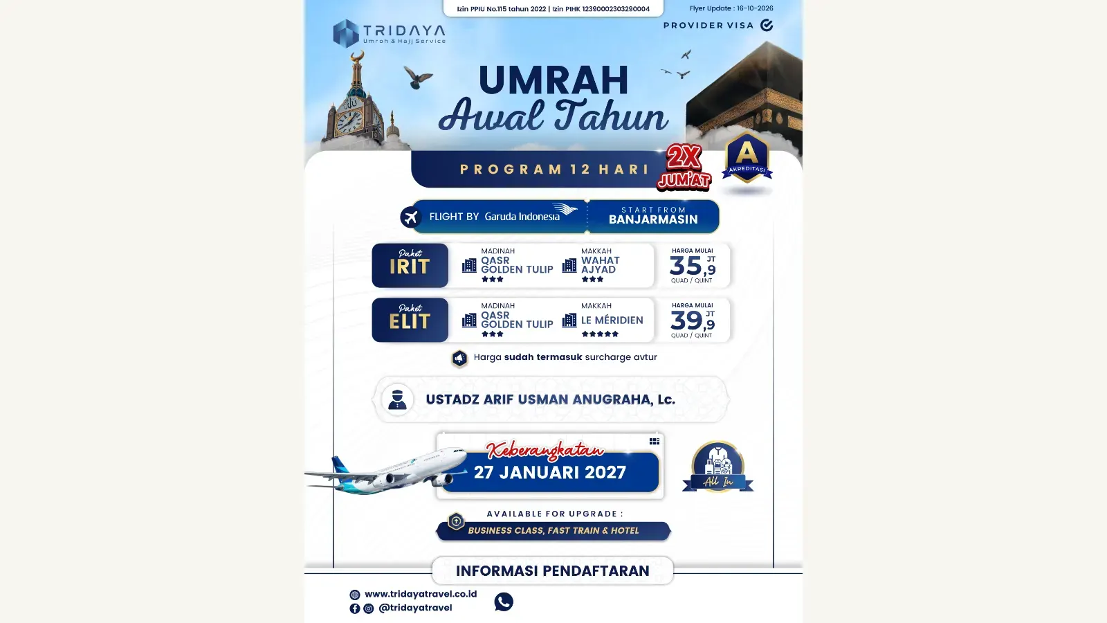 UMRAH AWAL TAHUN 2027 PAKET IRIT