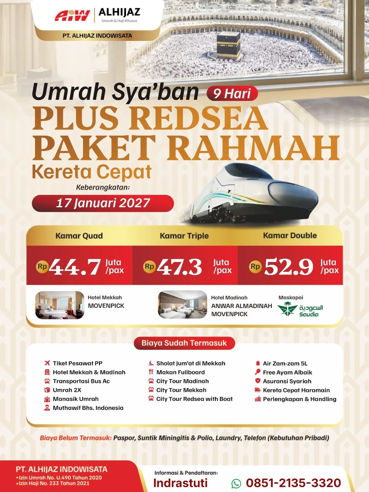 UMRAH SYA'BAN PLUS REDSEA PAKET RAHMAH 9HR ( KERETA CEPAT)