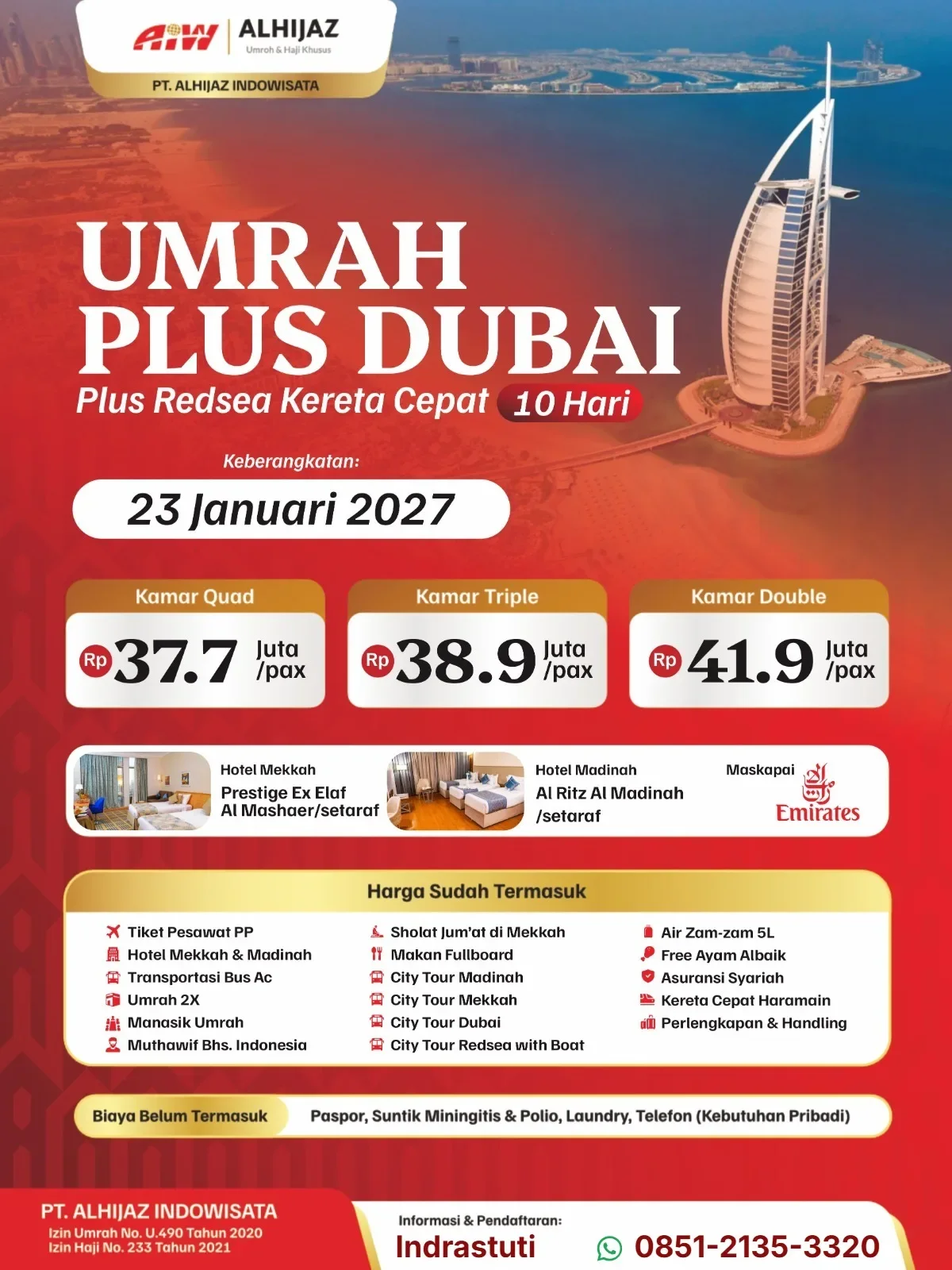 UMRAH PLUS DUBAI+REDSEA 10HR ( KERETA CEPAT)